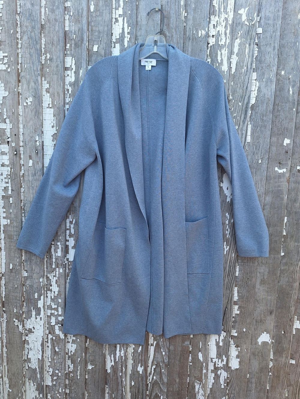 Per Se Slate Blue Open-Front Long Cardigan Size Large